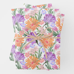 Stilvolle bunte Blumen Geschenkpapier Set