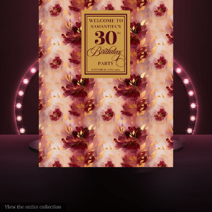 Stilvolle Burgundy Blush Gold 30. Geburtstagsband Wandteppich