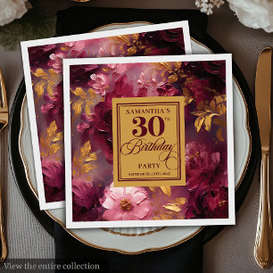 Stilvolle Burgundy Blush Gold Wasserfarbe 30. Gebu Serviette
