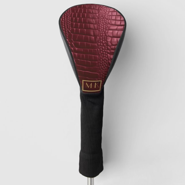 Stilvolle Burgundy Crocodile Leather Look Monogram Golf Headcover (Vorderseite)