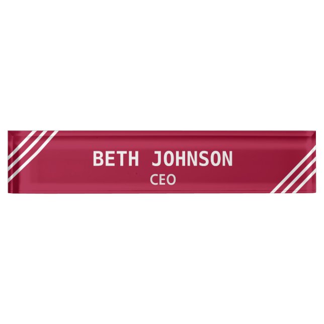 Stilvolle Burgundy und White Desk Name Plate Namensplakette (Vorderseite)