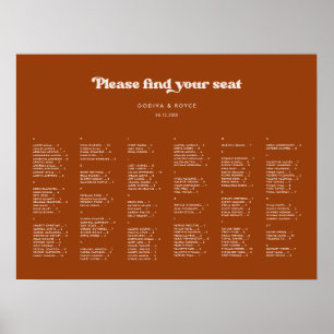 Stilvolle Burnt Orange Alphabetische Sitzkarte Poster