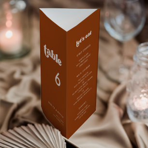 Stilvolle Burnt Orange Menu & Tischnummer dreifach