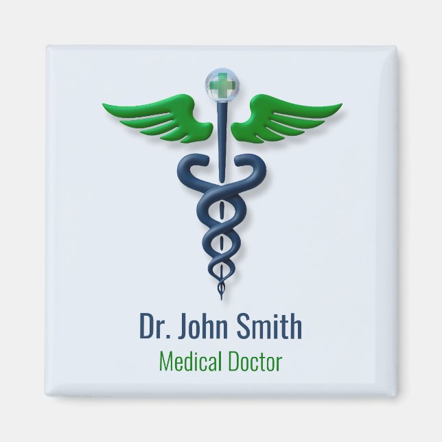 Stilvolle Caduceus Green Medical Wings Cross Blue Magnet (Vorne)