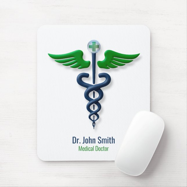 Stilvolle Caduceus Green Wings Cross Blue Medical Mousepad (Mit Mouse)