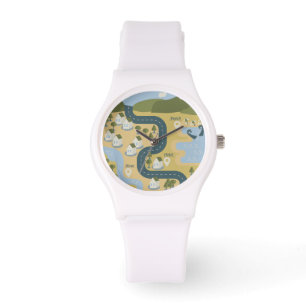 Stilvolle Cartoon Landschaft Reiseplan Armbanduhr