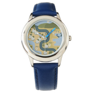 Stilvolle Cartoon Landschaft Reiseplan Armbanduhr