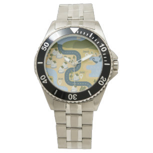 Stilvolle Cartoon Landschaft Reiseplan Armbanduhr