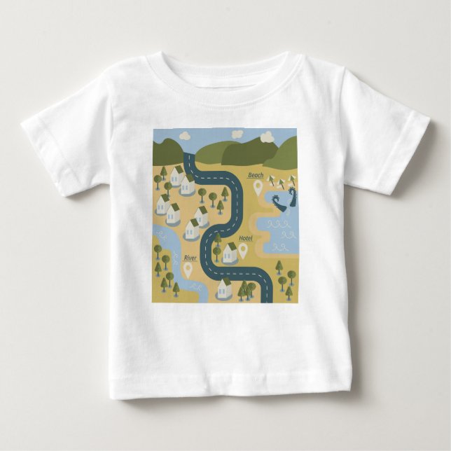 Stilvolle Cartoon Landschaft Reiseplan Baby T-shirt (Vorderseite)