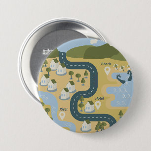 Stilvolle Cartoon Landschaft Reiseplan Button
