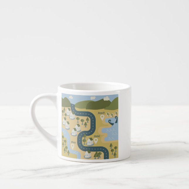 Stilvolle Cartoon Landschaft Reiseplan Espressotasse (Links)