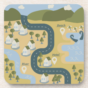 Stilvolle Cartoon Landschaft Reiseplan Getränkeuntersetzer