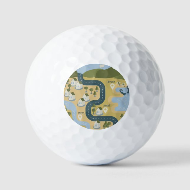 Stilvolle Cartoon Landschaft Reiseplan Golfball (Vorderseite)