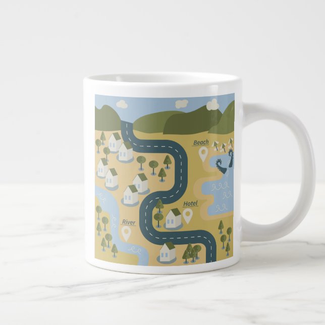 Stilvolle Cartoon Landschaft Reiseplan Jumbo-Tasse (Rechts)