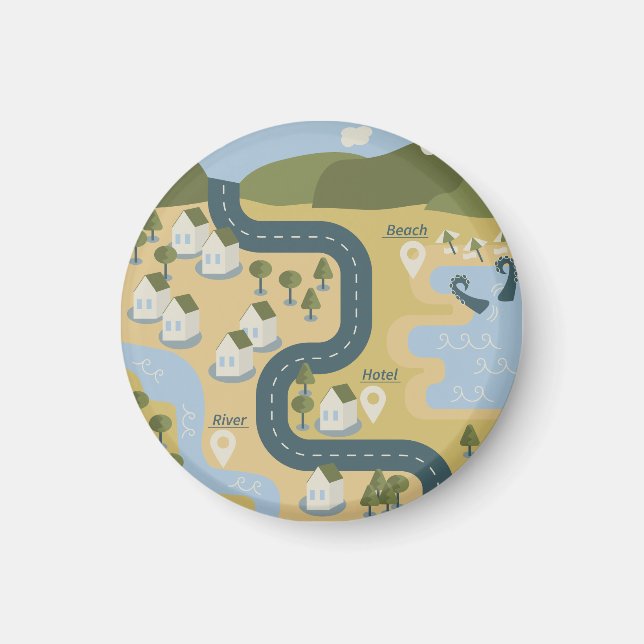 Stilvolle Cartoon Landschaft Reiseplan Magnet (Vorne)