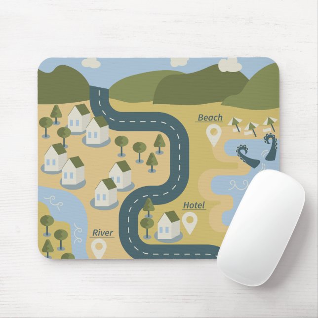 Stilvolle Cartoon Landschaft Reiseplan Mousepad (Mit Mouse)