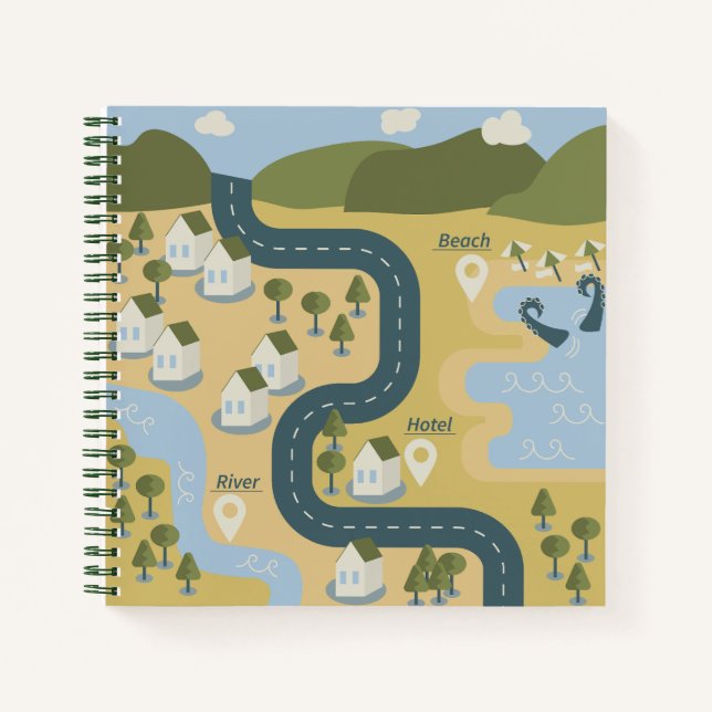 Stilvolle Cartoon Landschaft Reiseplan Notizbuch (Vorderseite)