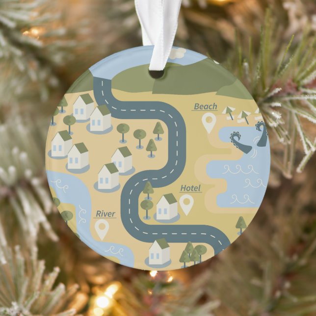 Stilvolle Cartoon Landschaft Reiseplan Ornament (Baum)