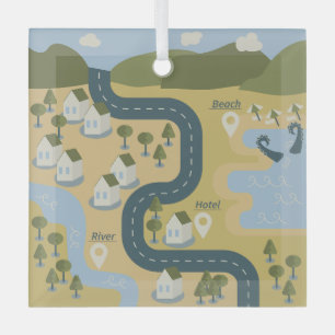 Stilvolle Cartoon Landschaft Reiseplan Ornament Aus Glas