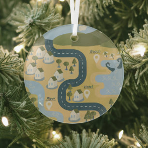 Stilvolle Cartoon Landschaft Reiseplan Ornament Aus Glas