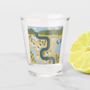 Stilvolle Cartoon Landschaft Reiseplan Schnapsglas