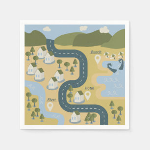 Stilvolle Cartoon Landschaft Reiseplan Serviette