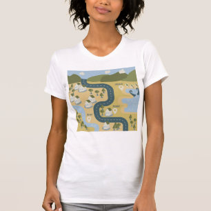 Stilvolle Cartoon Landschaft Reiseplan T-Shirt