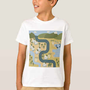 Stilvolle Cartoon Landschaft Reiseplan T-Shirt