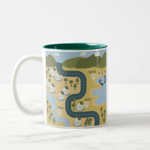 Stilvolle Cartoon Landschaft Reiseplan Zweifarbige Tasse
