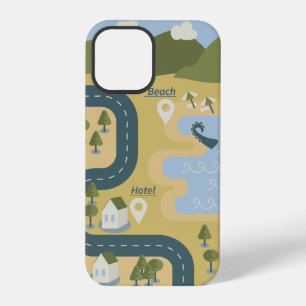 Stilvolle Cartoon-Landschafts-Urlaubsreisekarte iPhone 12 Pro Hülle