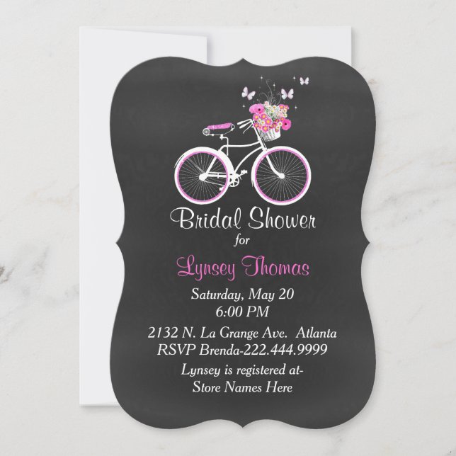 Stilvolle Chalkboard Bridal Bike Dusche Einladung (Vorderseite)