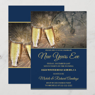 Stilvolle Champagner- und Uhr-Silvester-Einladung Einladung
