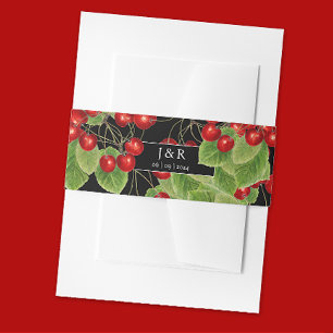 Stilvolle Cherry Black Wedding Initials Monogram Einladungsbanderole