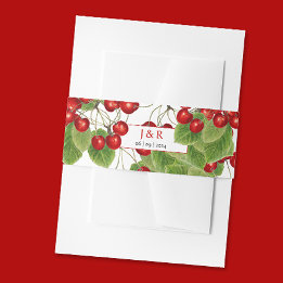 Stilvolle Cherry Wedding Initials Monogramm und Da Einladungsbanderole