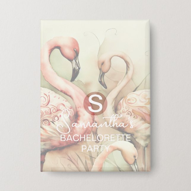 Stilvolle Chic Flamingo Monogram Personalisiert Button (Vorderseite)