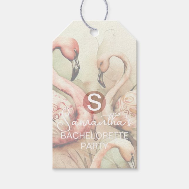Stilvolle Chic Flamingo Monogram Personalisiert Geschenkanhänger (Vorderseite)