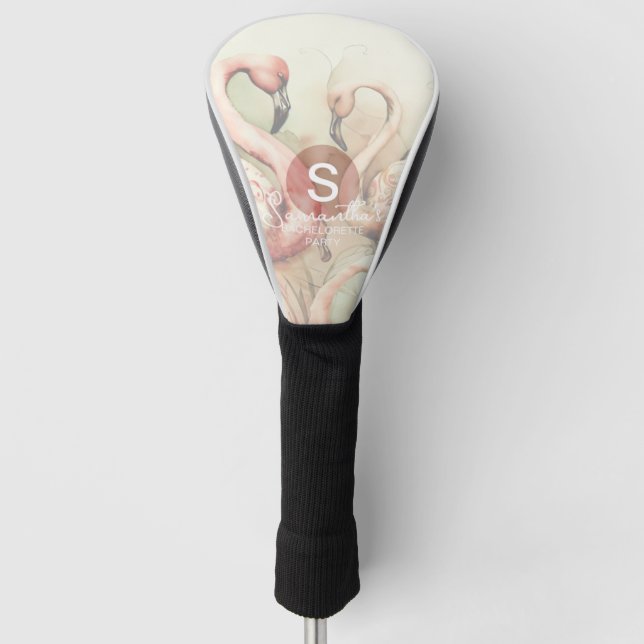 Stilvolle Chic Flamingo Monogram Personalisiert Golf Headcover (Vorderseite)