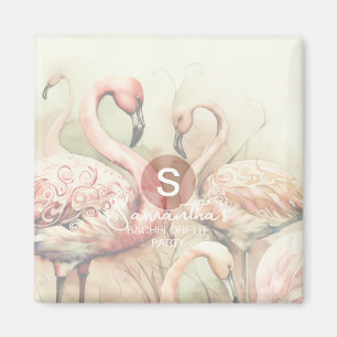 Stilvolle Chic Flamingo Monogram Personalisiert Magnet