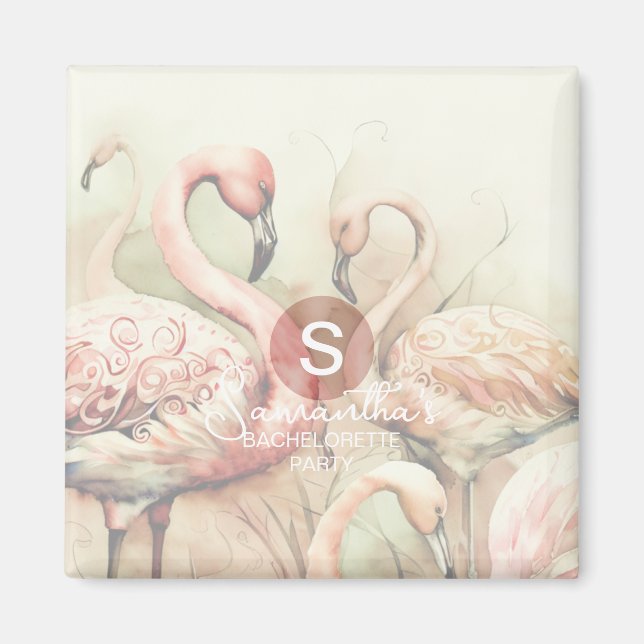 Stilvolle Chic Flamingo Monogram Personalisiert Magnet (Vorne)