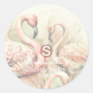 Stilvolle Chic Flamingo Monogram Personalisiert Runder Aufkleber