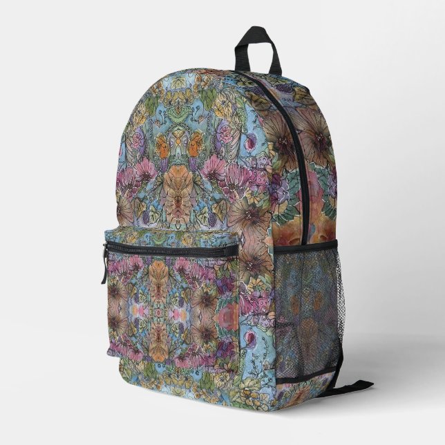 Stilvolle Chic Flower Garden Aquarellbilder Bedruckter Rucksack (Rückseitige Ecke Rechts)