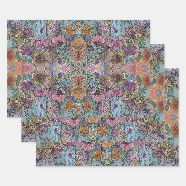 Stilvolle Chic Flower Garden Aquarellbilder Geschenkpapier Set (Set)