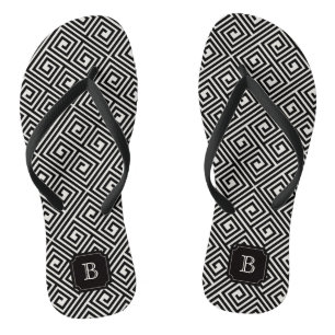 Stilvolle Chic Modern Black Ivory griechischen Key Flip Flops