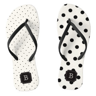 Stilvolle Chic Moderne Black Polka Dots Mix Monogr Flip Flops