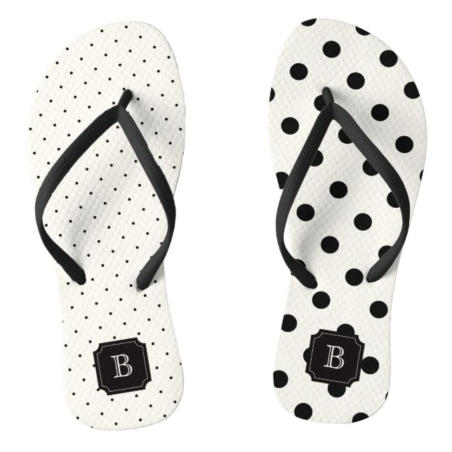 Stilvolle Chic Moderne Black Polka Dots Mix Monogr Flip Flops (Fußbett)