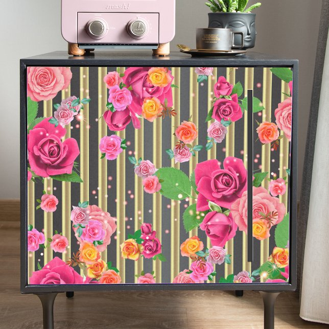 Stilvolle Chic Rose Gold Black Stripes Decoupage Seidenpapier (Von Creator hochgeladen)