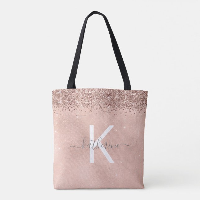 Stilvolle Chic Rose Gold Glitzer Monogram Script (Rückseite)