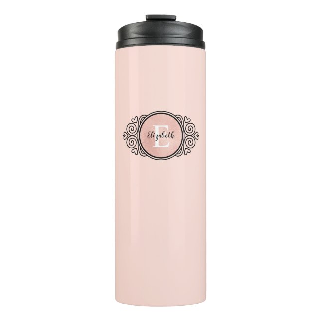 Stilvolle Chic Rose Gold Monogram Thermal Tumbler Thermosbecher (Vorderseite)