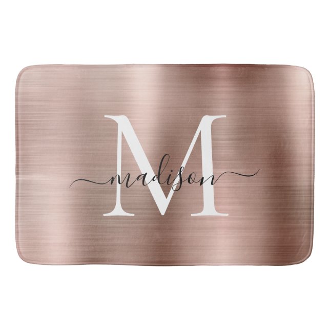 Stilvolle Chic Rose Gold Steel Metal Monogram Scri Badematte (Vorderseite)