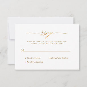 Stilvolle Chic Script Calligrafy Gold Foil Wedding RSVP Karte